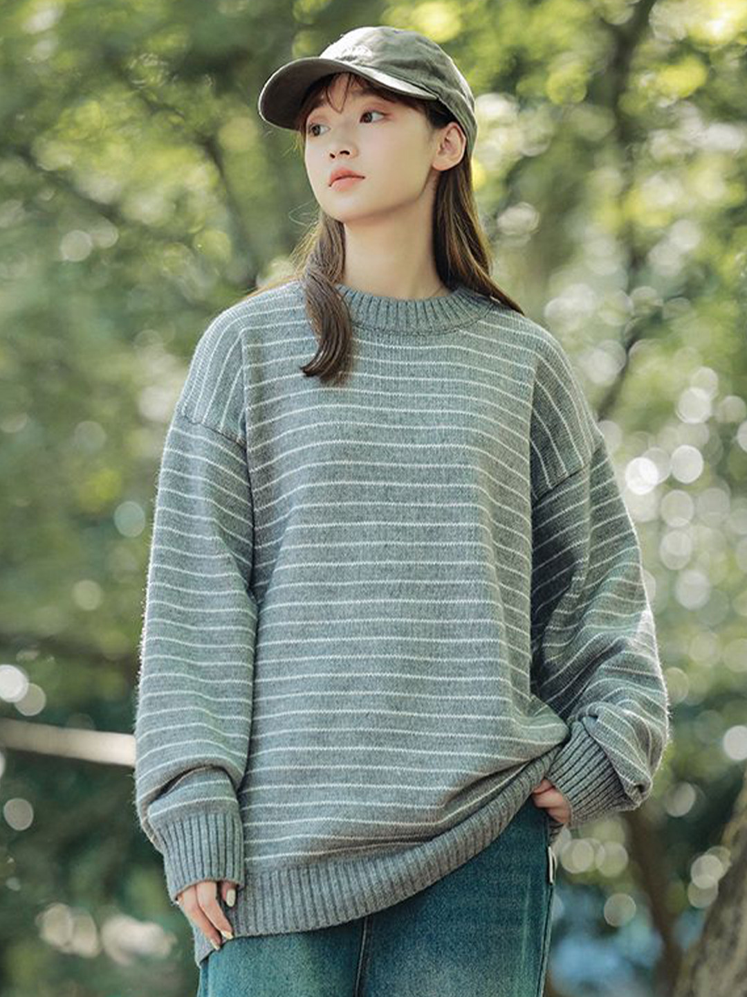 

StyleCast x Revolte Men Striped Longline Pullover, Grey