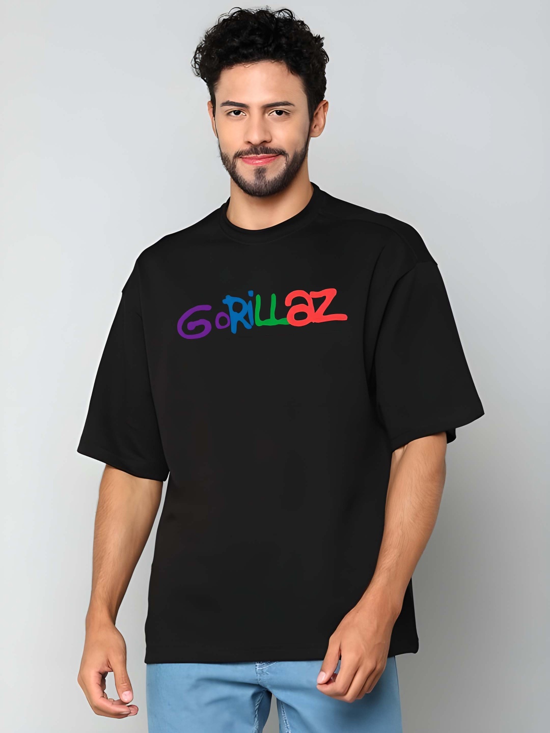 

Krimmple Men Graphic Printed Round Neck Pure Cotton Relaxed Fit T-shirt, Black