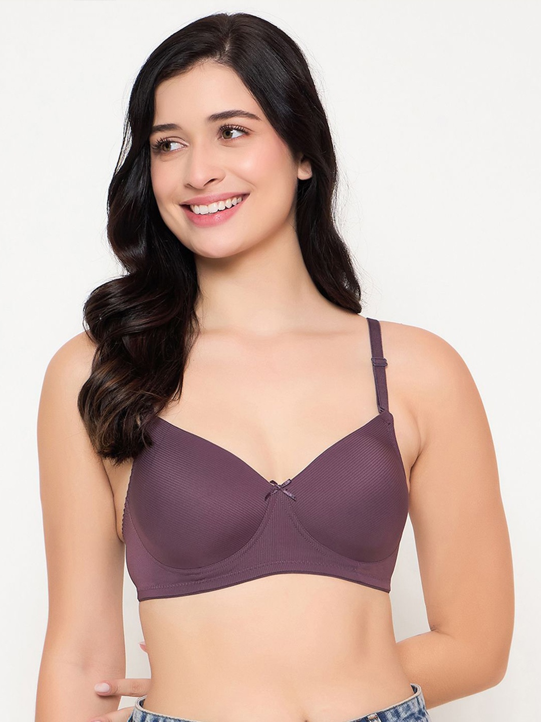 

Clovia Full Coverage Lightly Padded Cut and Sew T-shirt Bra, Purple