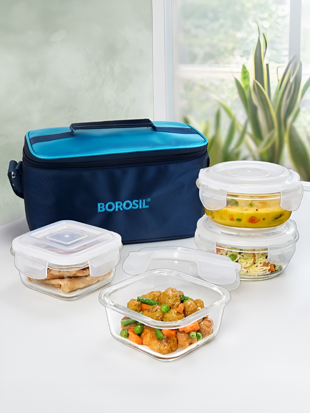 

BOROSIL Blue 2025 Glass Dishwasher and Microwave Safe Lunch Box