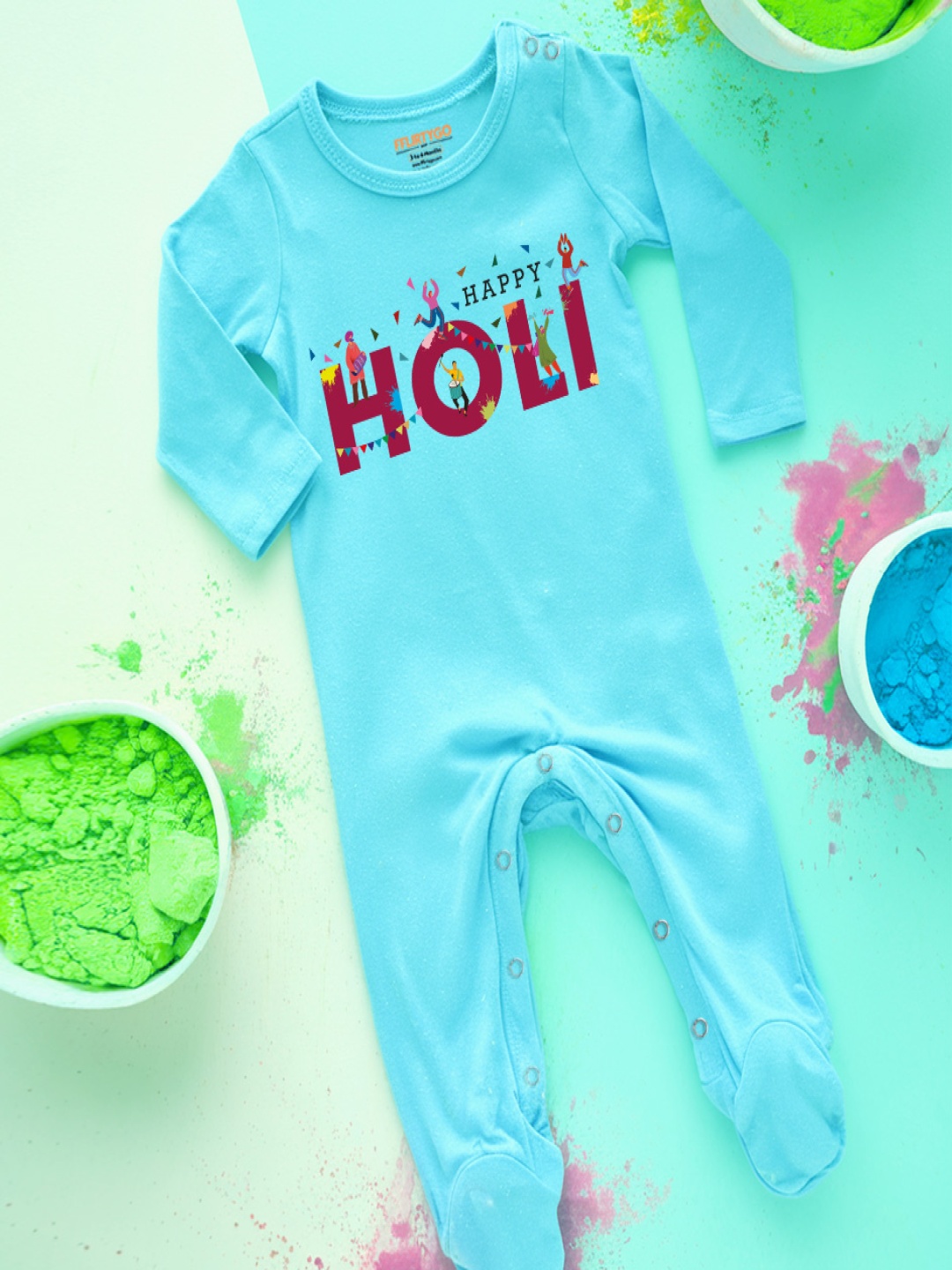 

FFLIRTYGO Infants Holi Printed Cotton Sleepsuit, Turquoise blue