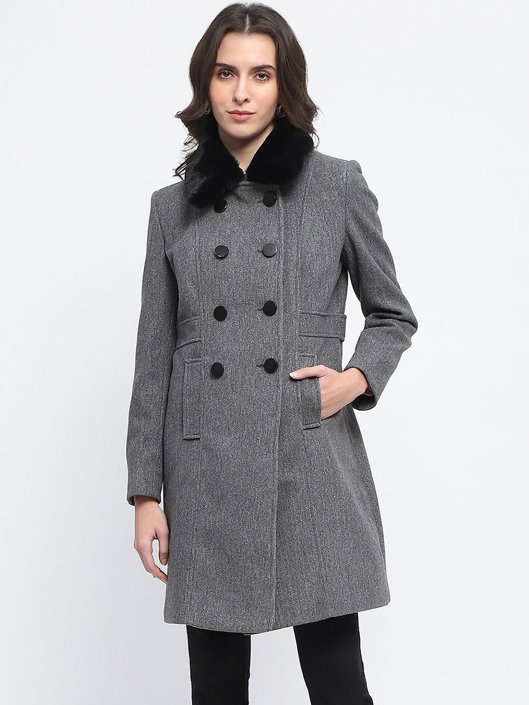 

Madame Double-Breasted Longline Overcoat, Grey