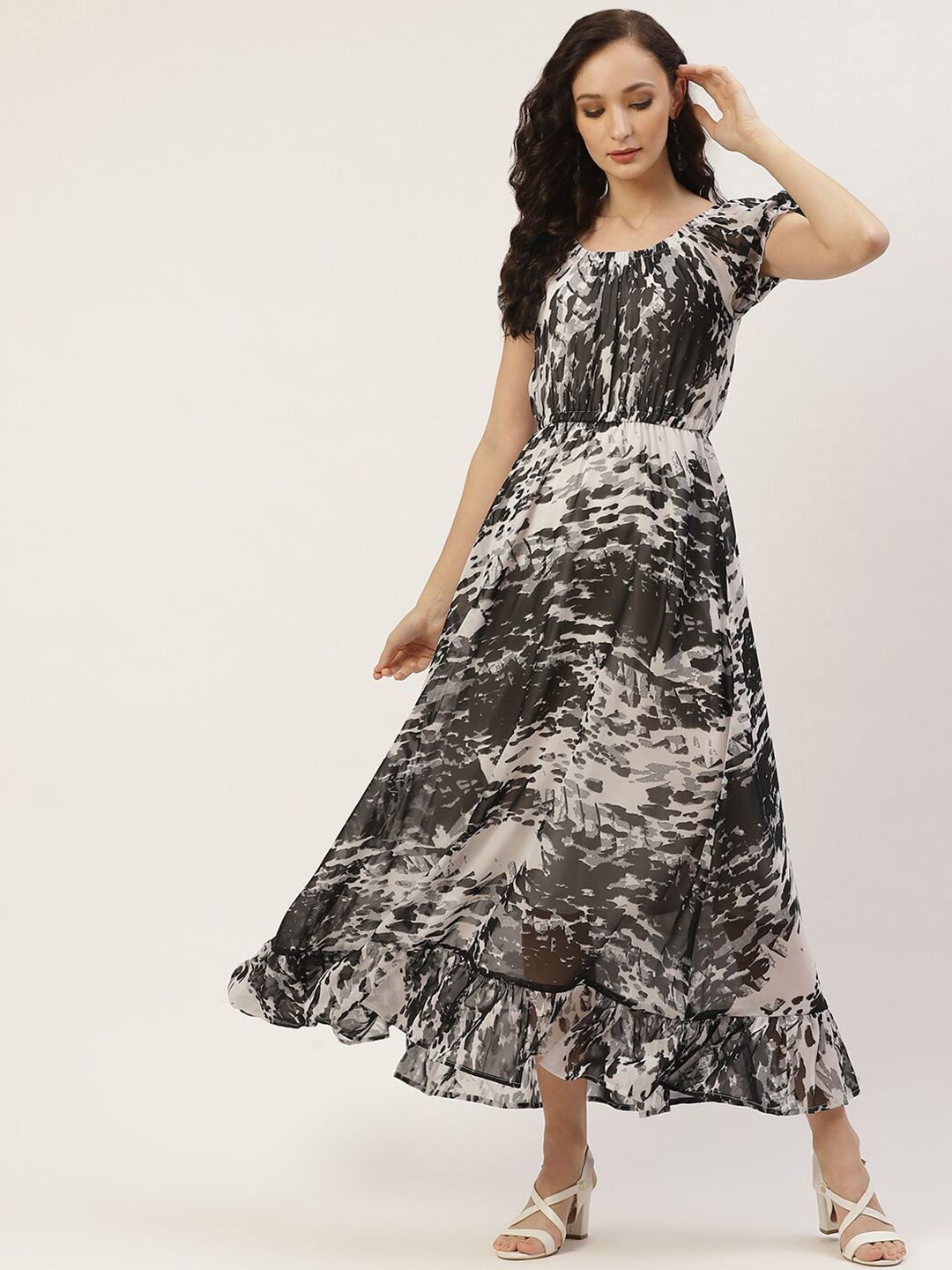 

DressBerry Floral Print Georgette Maxi Dress, Black