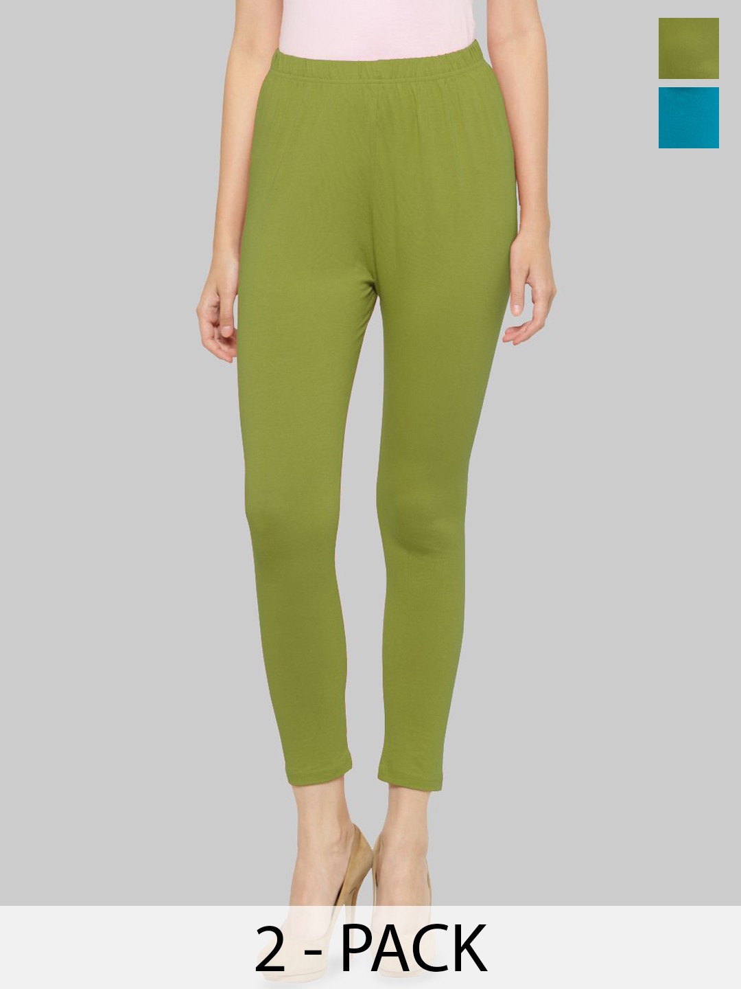 

Castle Lifestyle Women Pack Of 2 Mid-Rise Ankle-Length Leggings, Lime green