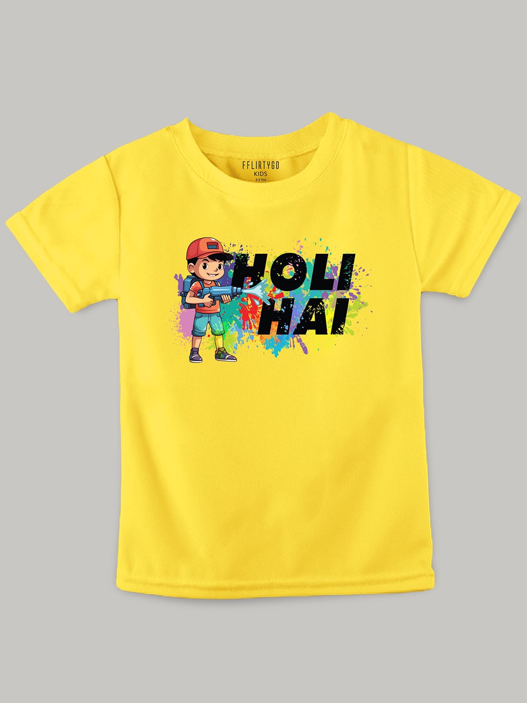 

FFLIRTYGO Unisex Kids Graphic Printed Round Neck Cotton T-shirt, Yellow