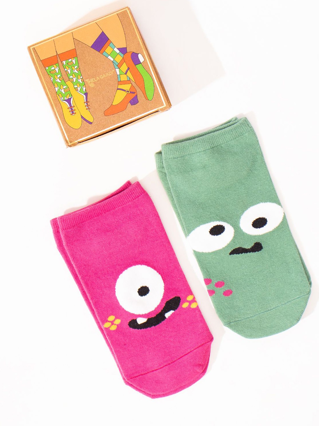 

Thela Gaadi Unisex Pack Of 2 Printed Low Cut Ankle -Length Socks, Pink