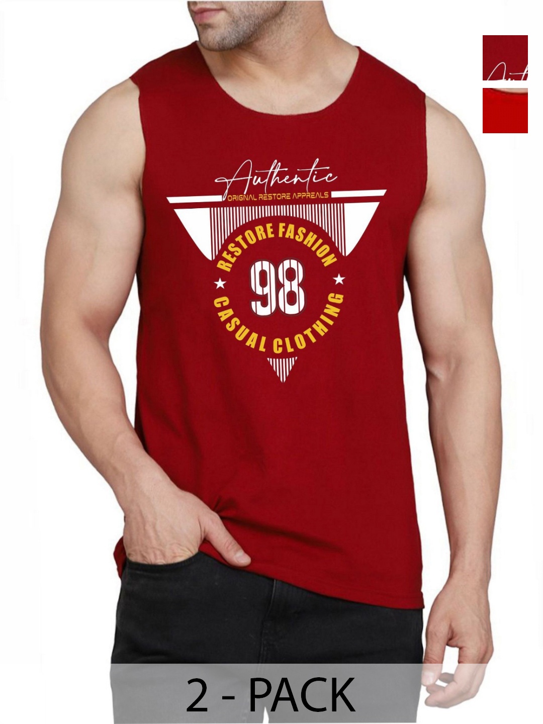 

WOOSTRO Men Pack Of 2 Typography Printed Round Neck Cotton Slim Fit T-shirts, Red