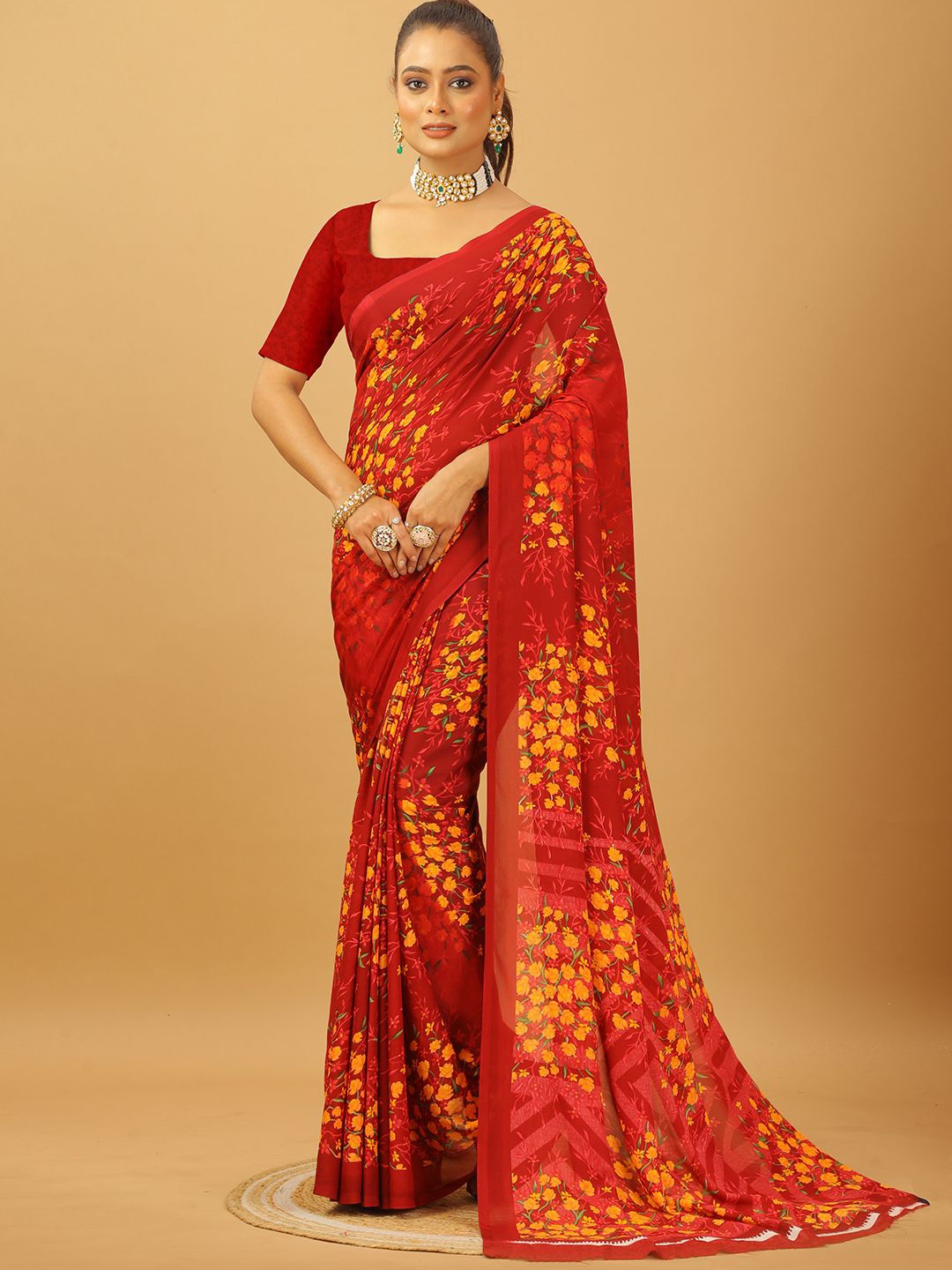 

NIRMAL CREATION Floral Printed Pure Georgette Saree, Maroon