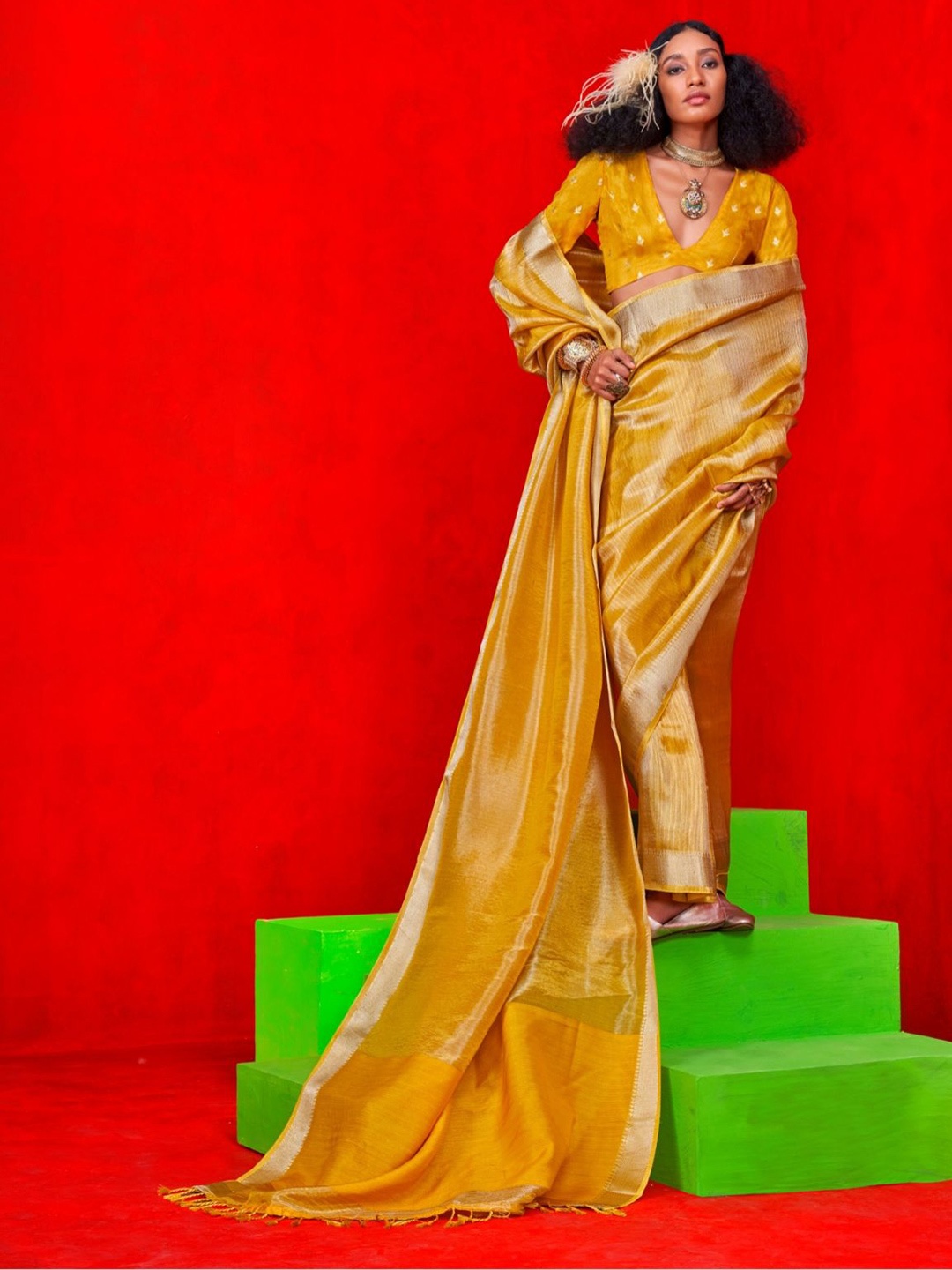 

DEVATITHI Woven Design Zari Banarasi Saree, Yellow