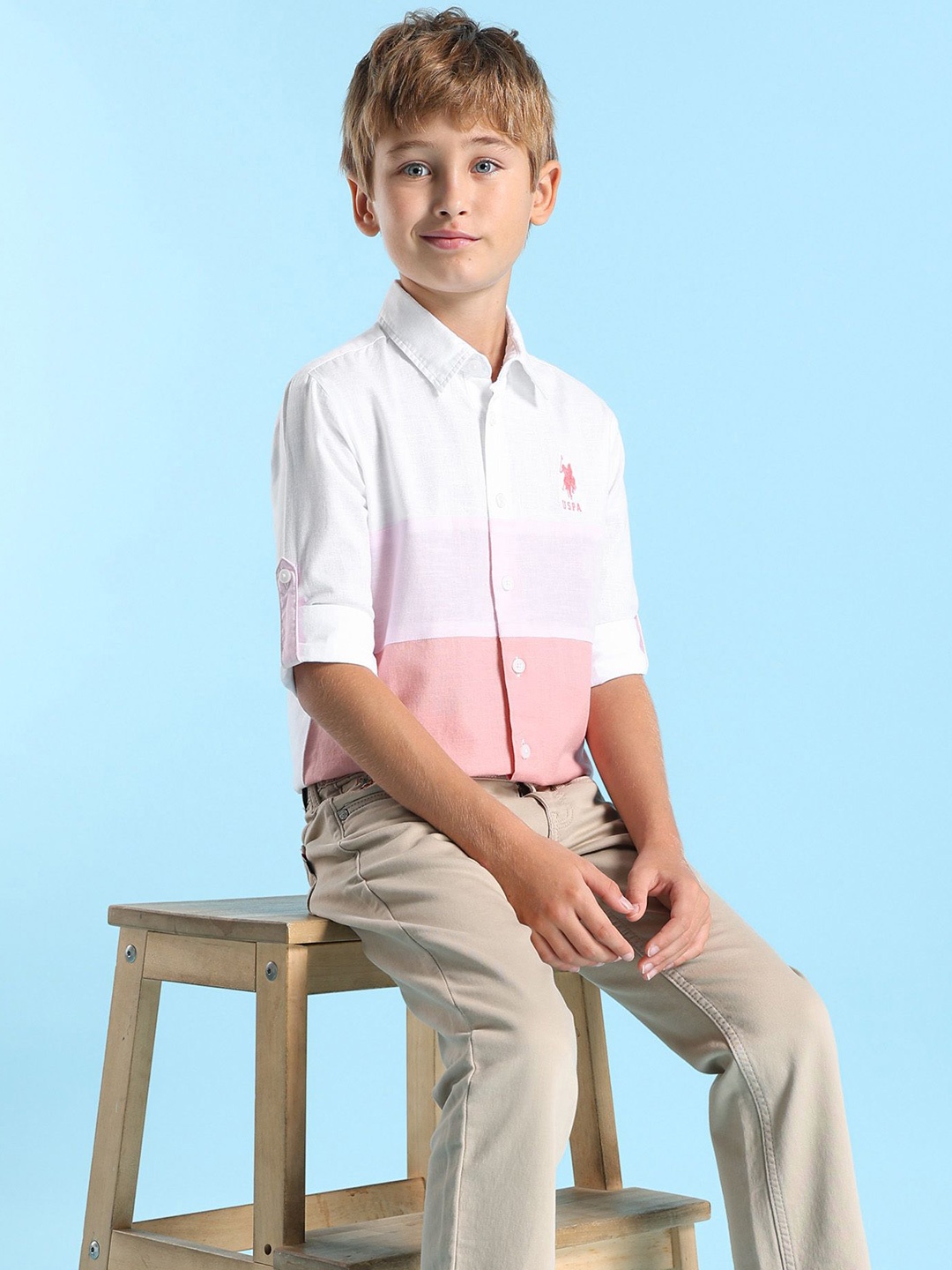 

U.S. Polo Assn. Kids Boys Classic Opaque Colourblocked Casual Shirt, Pink