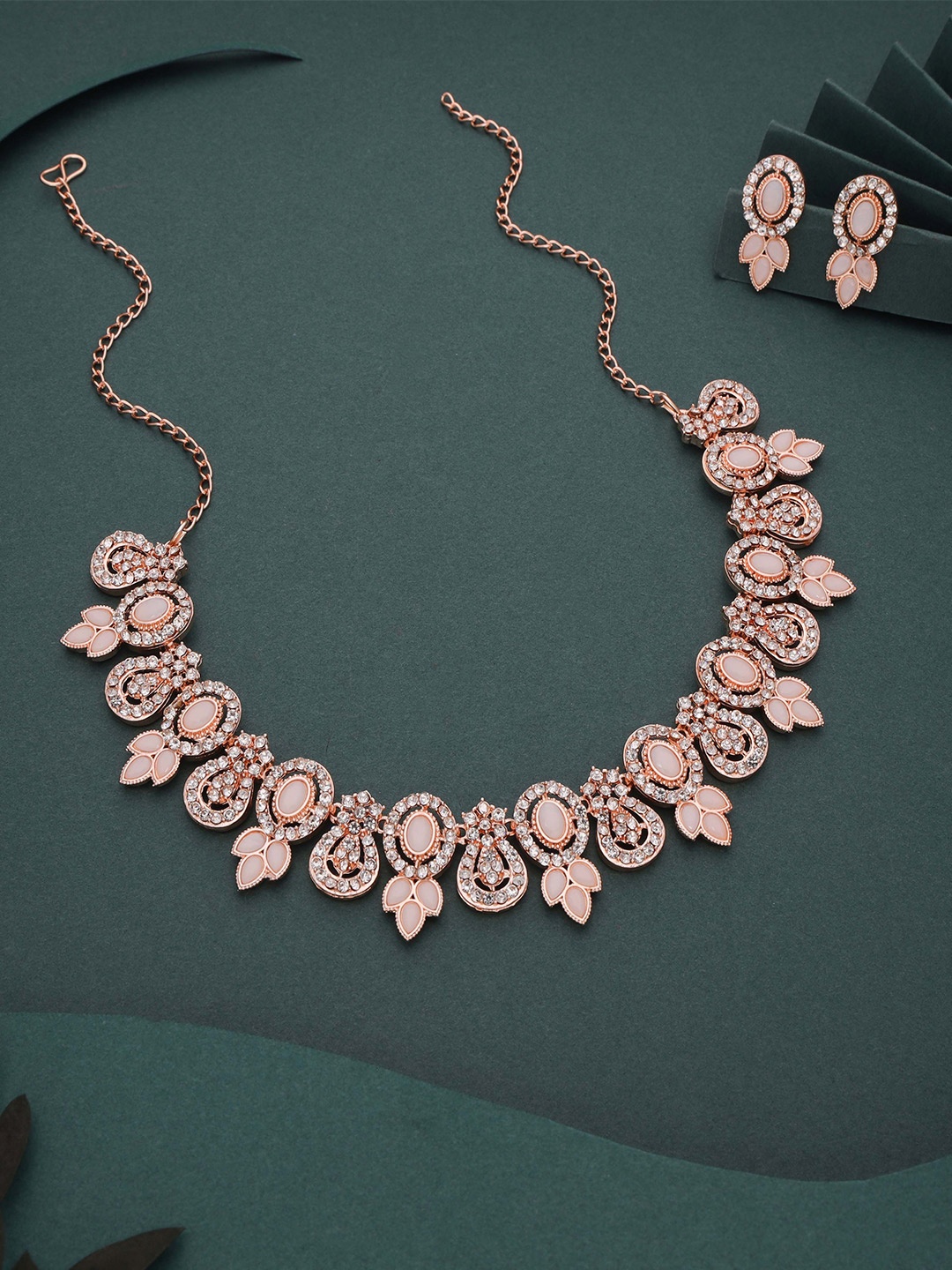 

Lyriss Gold-Plated Artificial Stone Studded & Beaded Jewellery Set, Pink