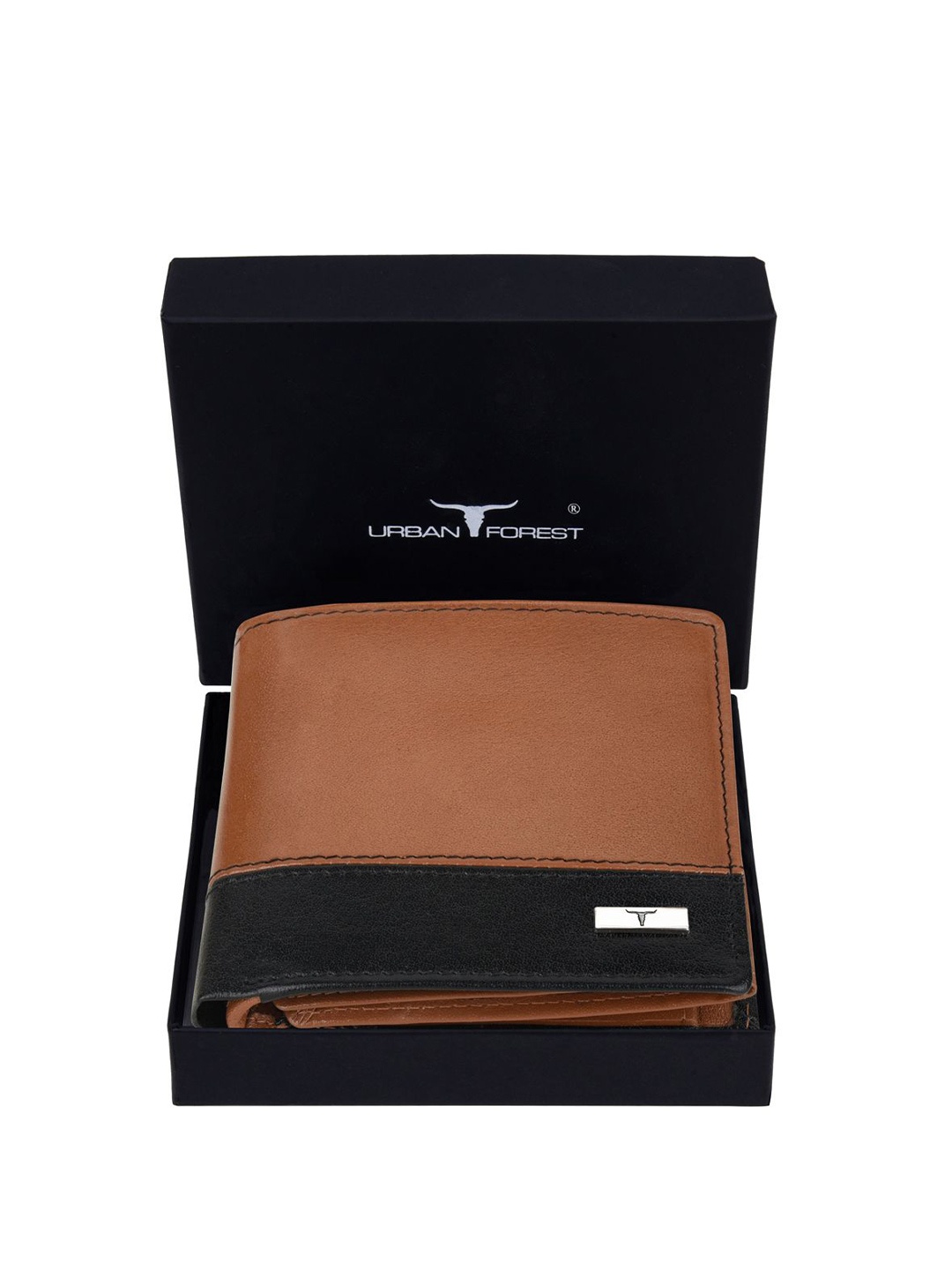 

URBAN FOREST Men Brand Logo Colourblocked RFID Leather Two Fold Wallet, Brown