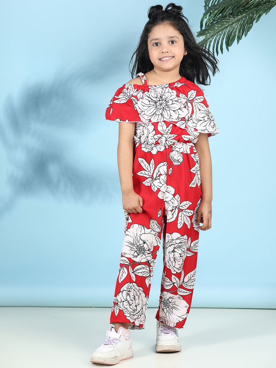 

Cutiekins Girls Printed Basic Jumpsuit with Layered, Red