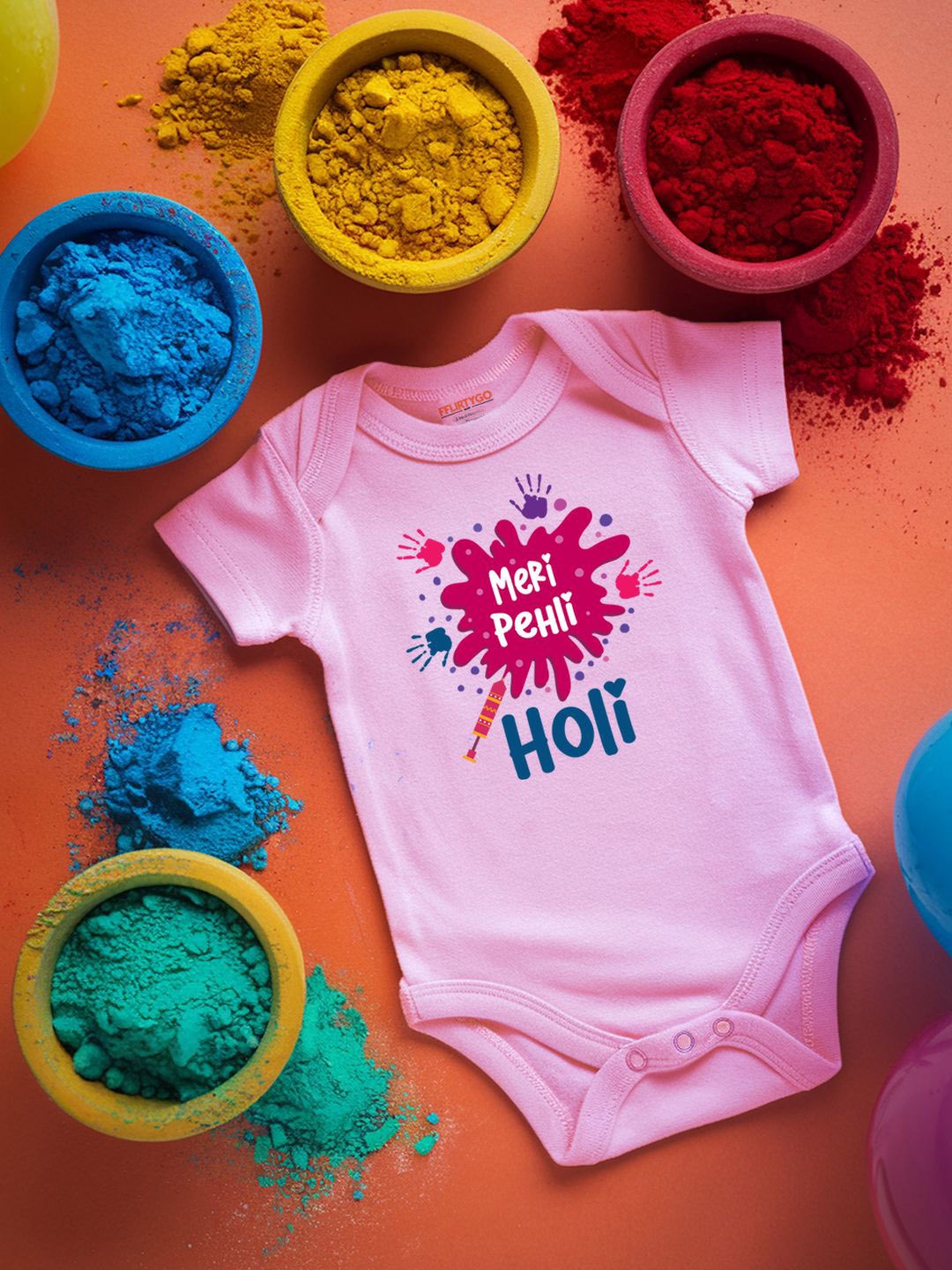 

FFLIRTYGO Infants Holi Printed Cotton Bodysuit, Pink