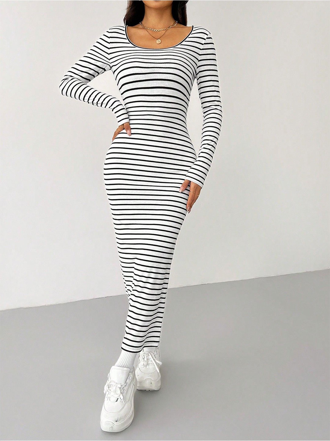 

StyleCast x Revolte Striped Bodycon Maxi Dress, White