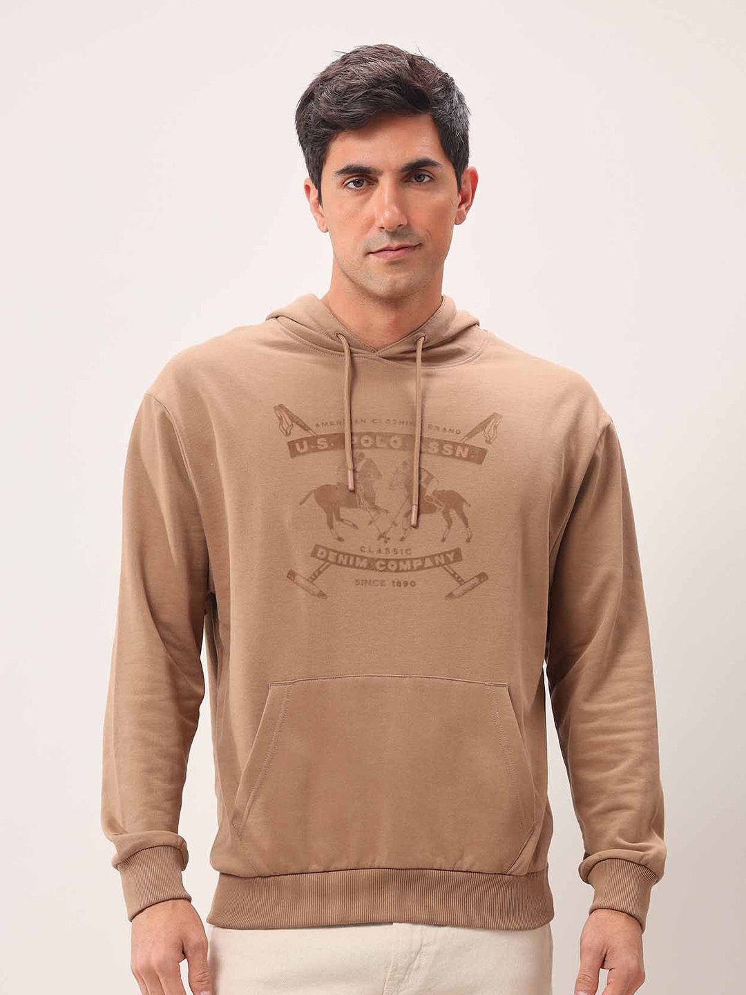 

U.S. Polo Assn. Denim Co. Men Printed Cotton Hooded Sweatshirt, Beige