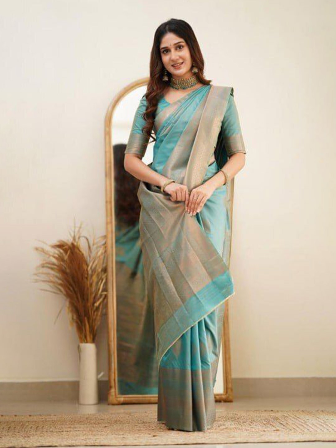

bansari textiles Woven Design Zari Kanjeevaram Saree, Blue