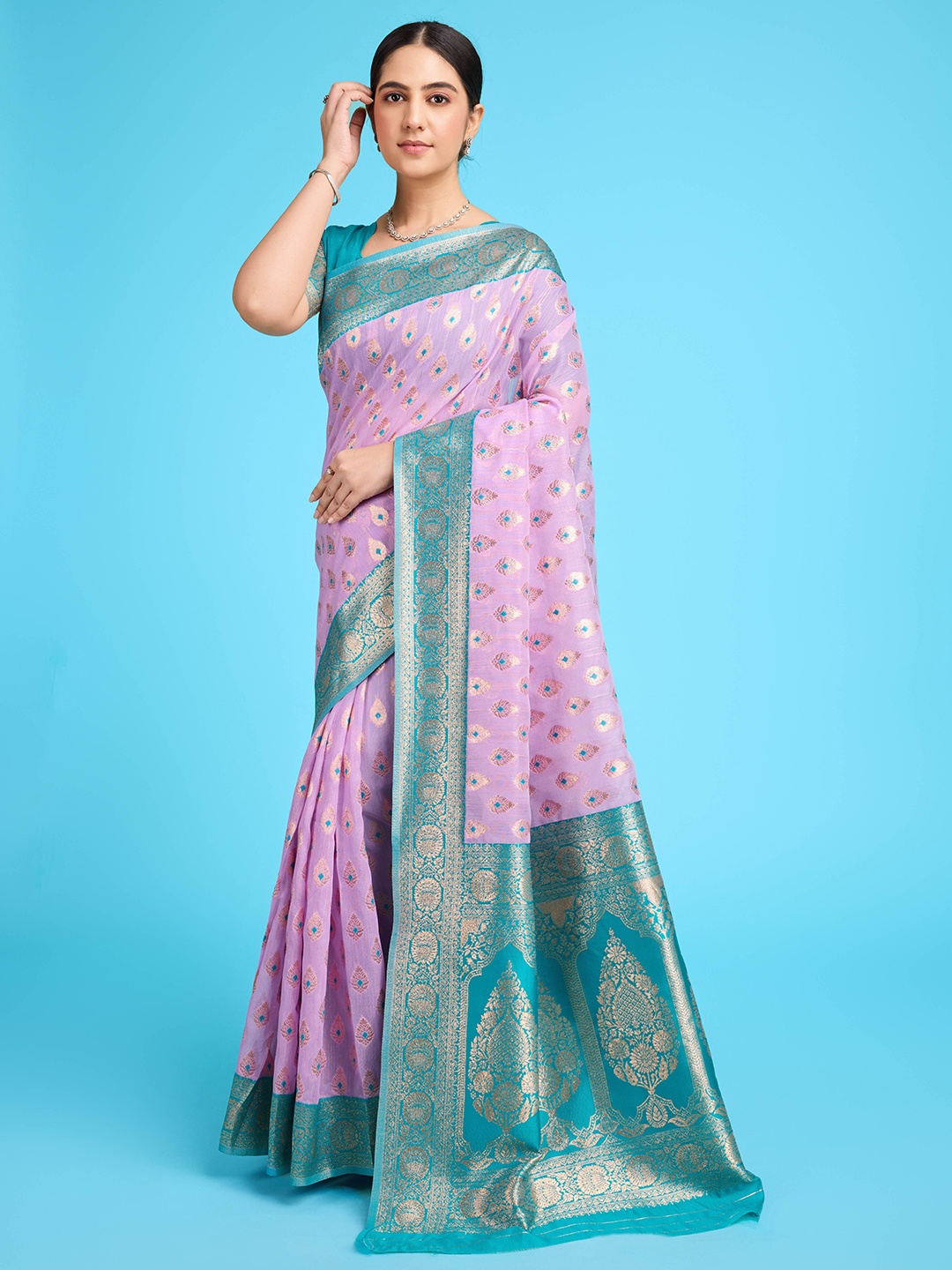 

bansari textiles Woven Design Zari Banarasi Saree, Purple