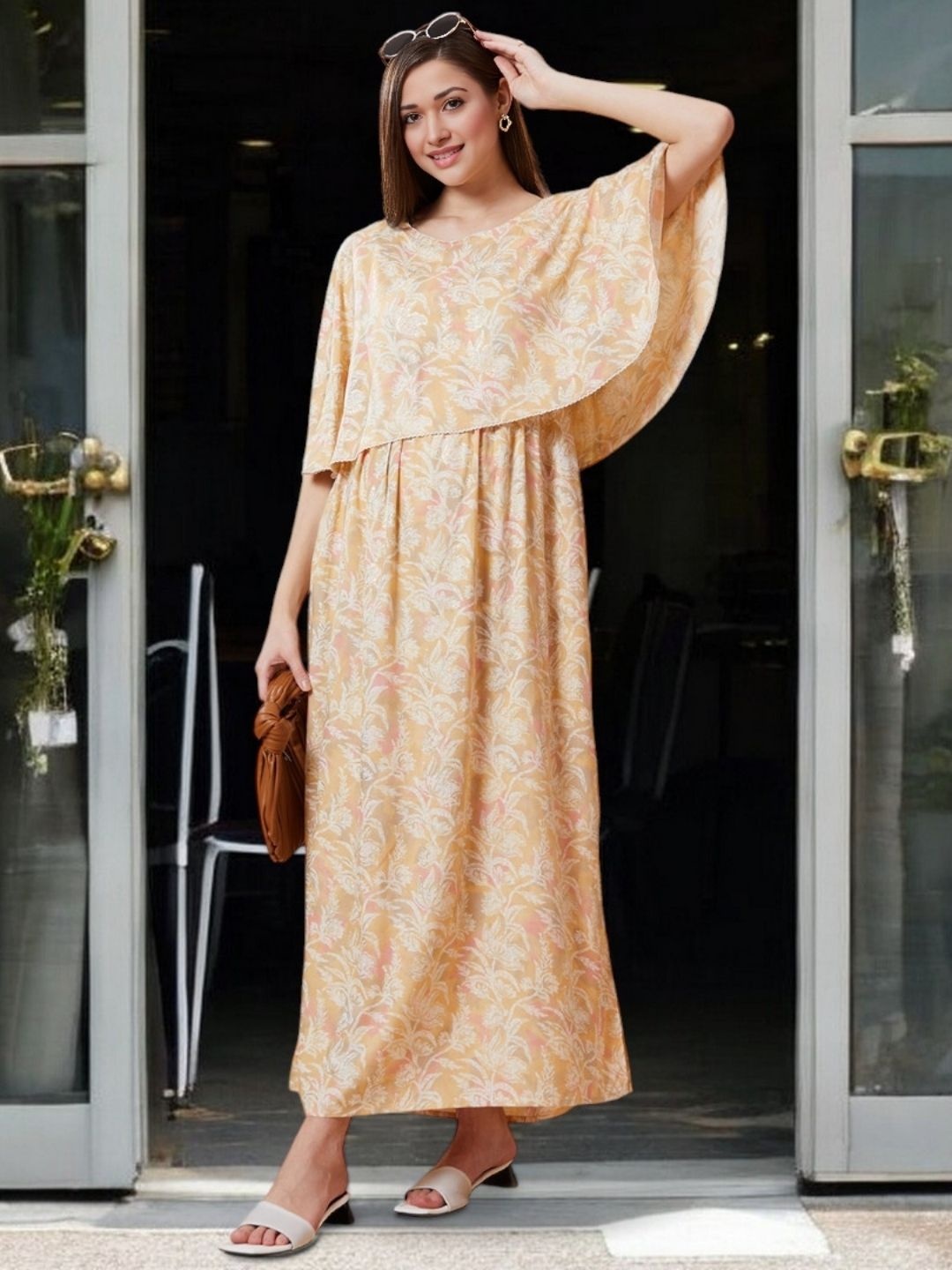 

True Shape Embellished Cape Sleeve Maternity Maxi Dress, Yellow