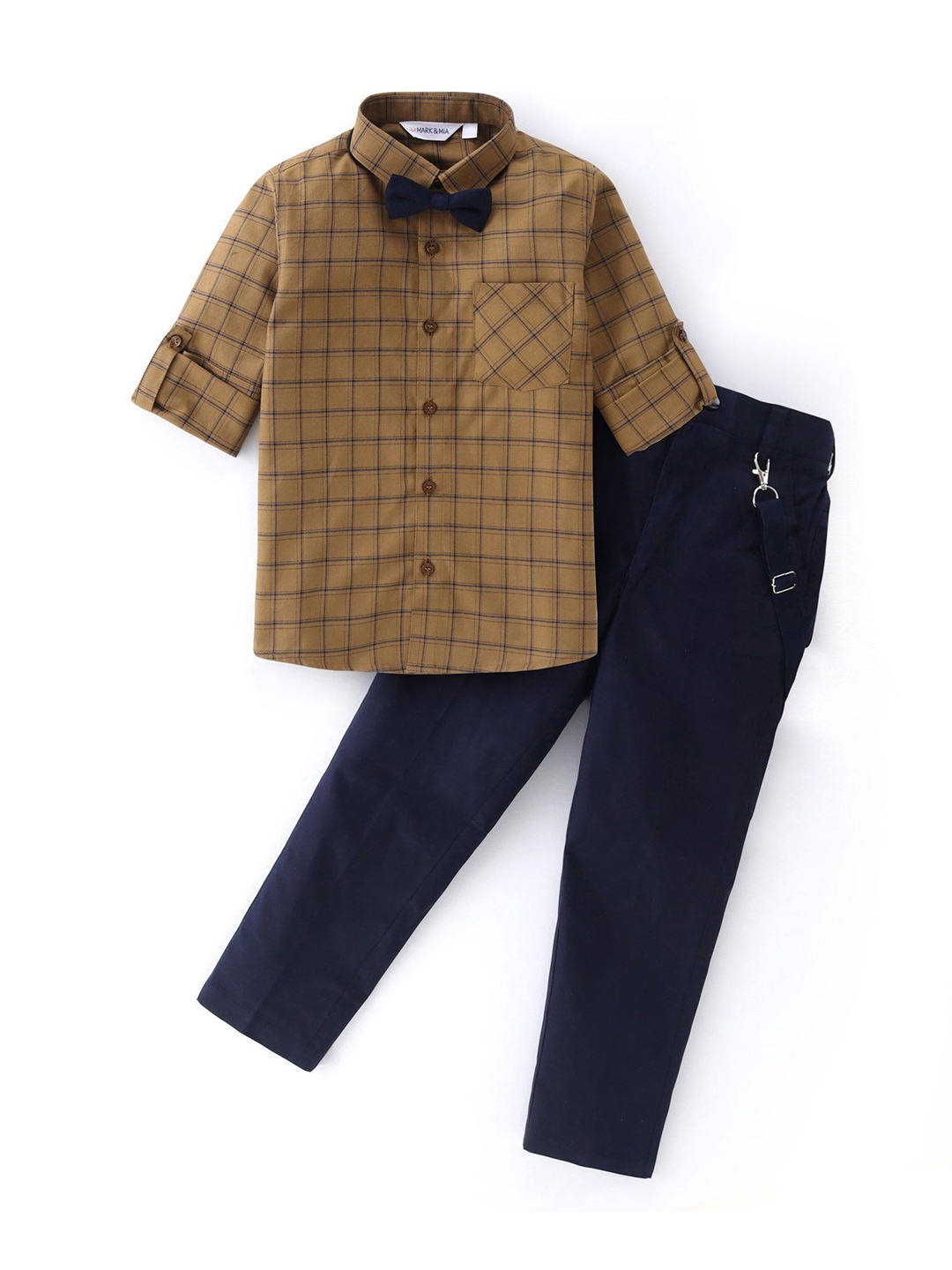 

Mark & Mia Boys Checked Shirt With Trouser & Suspender, Brown