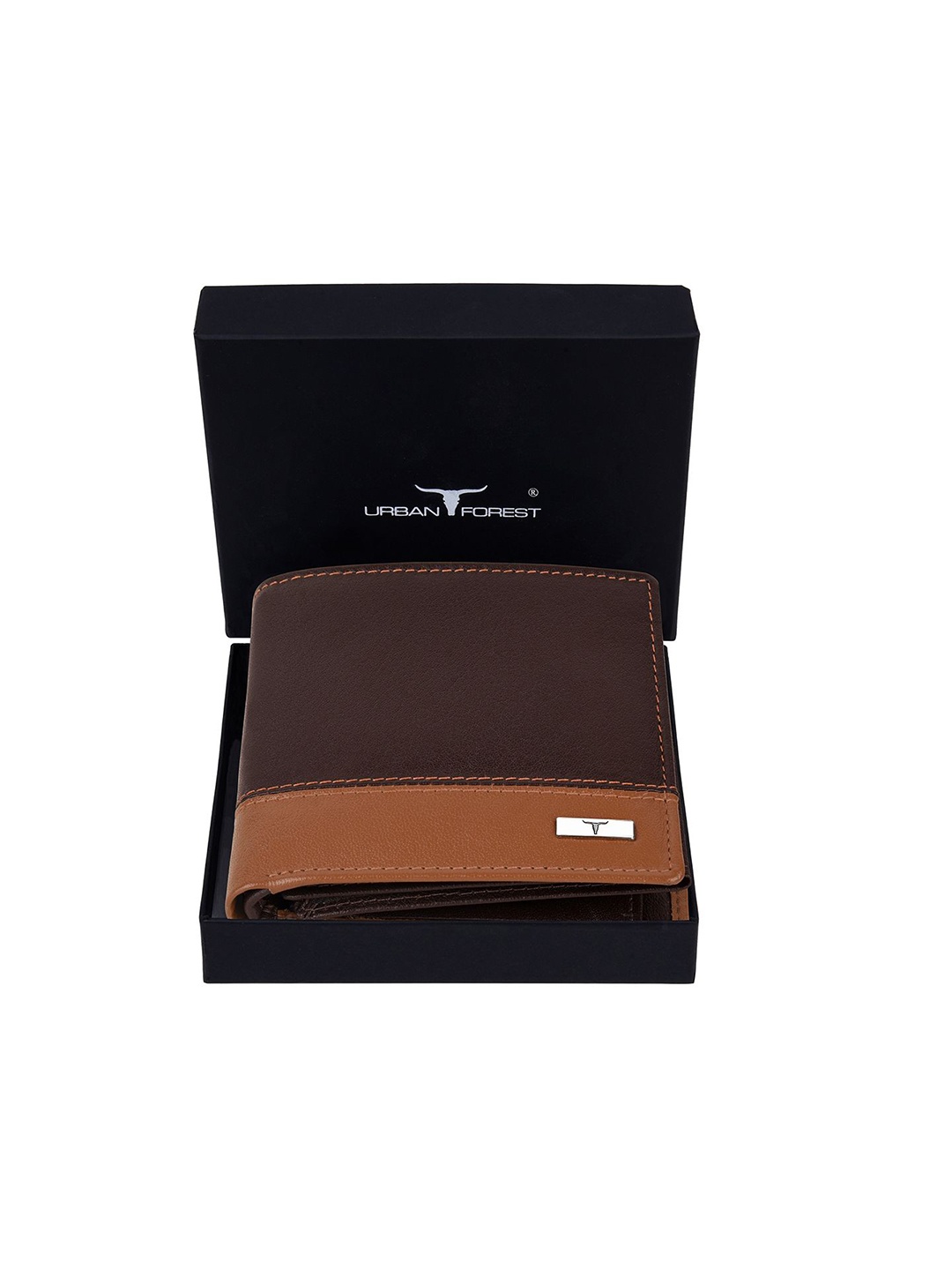 

URBAN FOREST Men Colourblocked Leather Two Fold Wallet, Brown