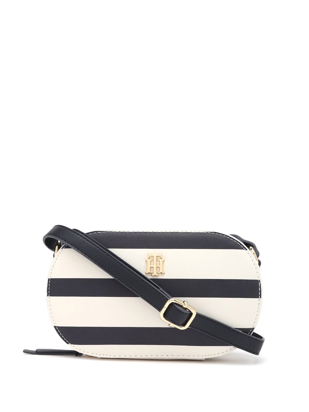 

Tommy Hilfiger Women Striped Structured Sling Bag, Beige