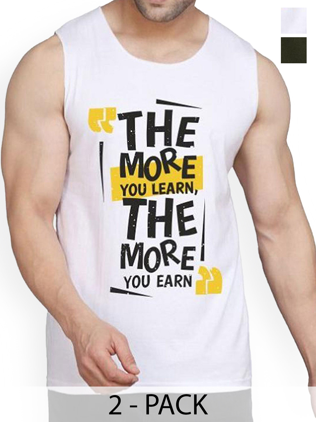 

Woostro Men Pack Of 2 Printed Cotton Gym Vests, White