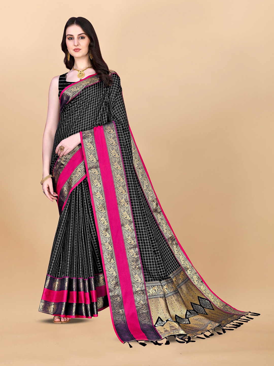 

bansari textiles Woven Design Zari Banarasi Saree, Black