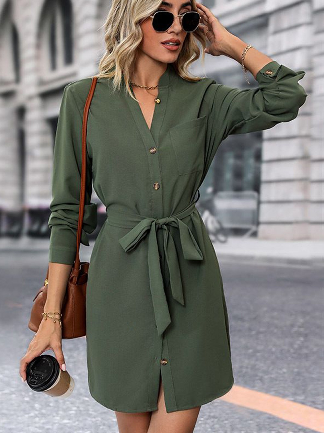 

StyleCast Women Shirt Mini Dress, Green