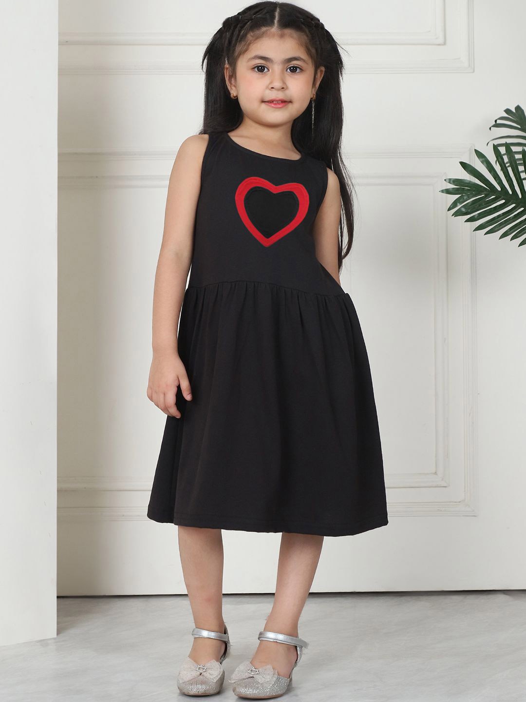 

MINI & MING Girls Cotton A-Line Midi Dress, Black