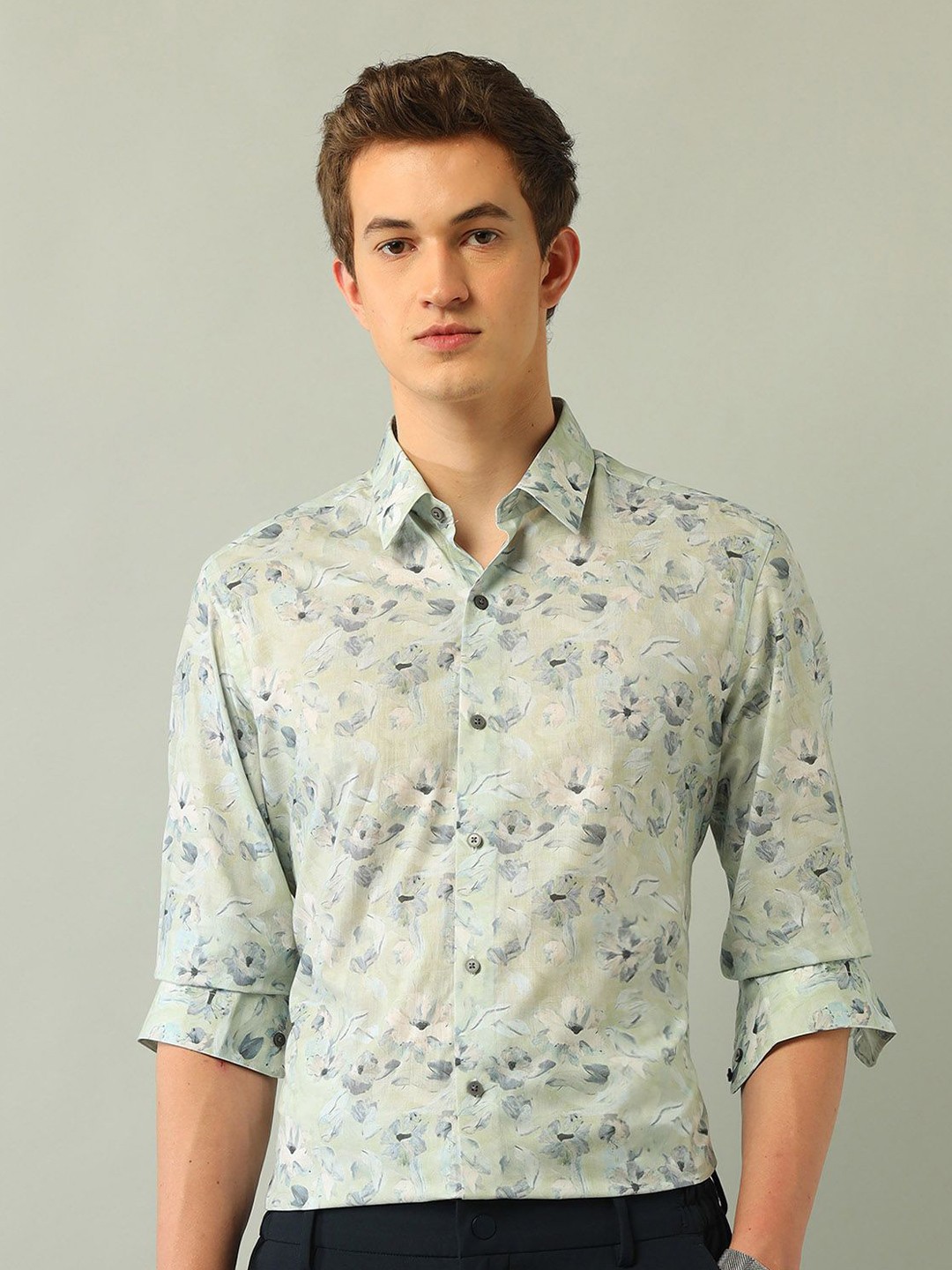 

Arrow New York Men Slim Fit Spread Collar Floral Printed Cotton Casual Shirt, Green