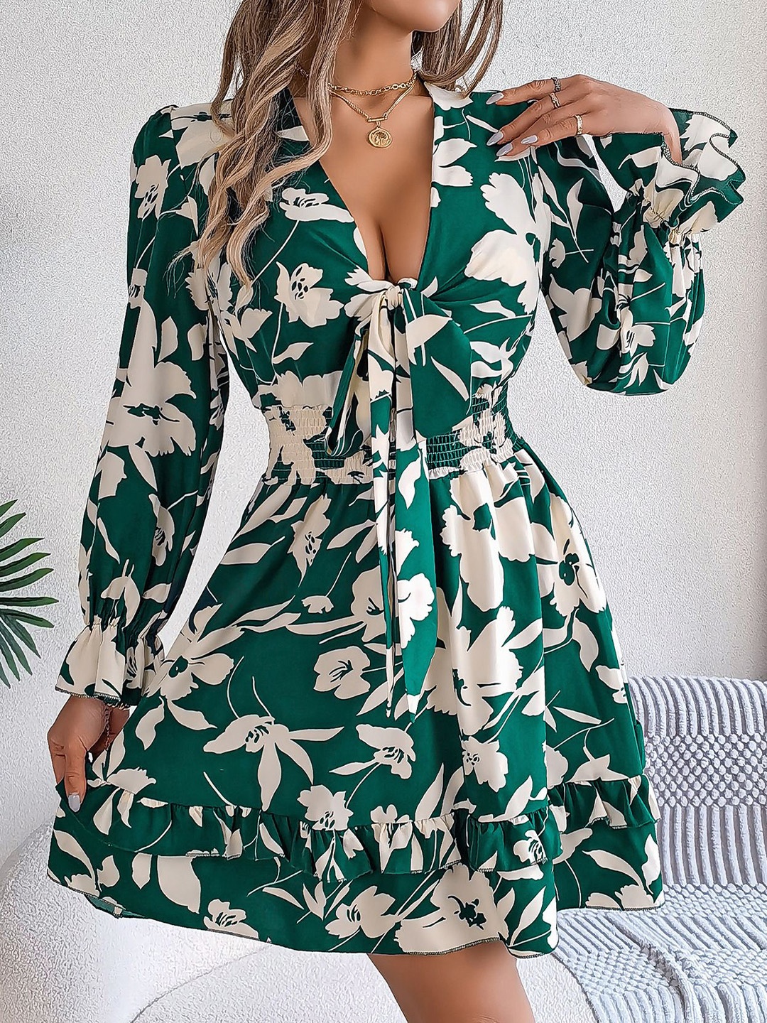 

StyleCast x Revolte Women Floral Printed Fit & Flare Above Knee Dress, Green