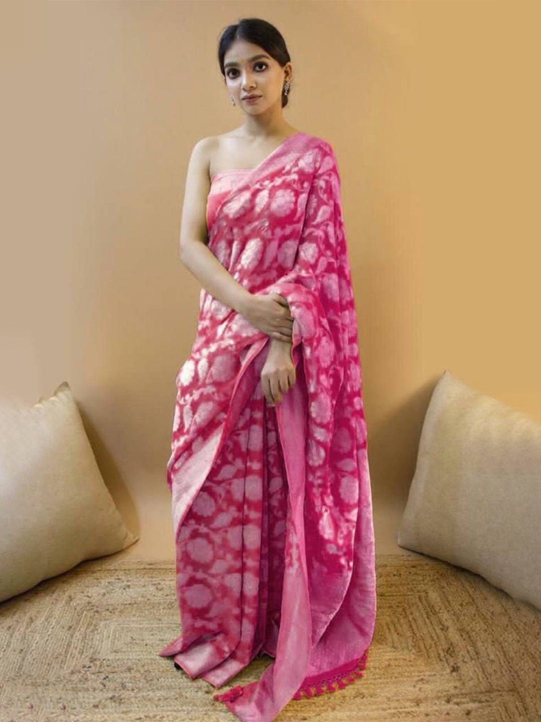 

bansari textiles Woven Design Zari Kanjeevaram Saree, Pink