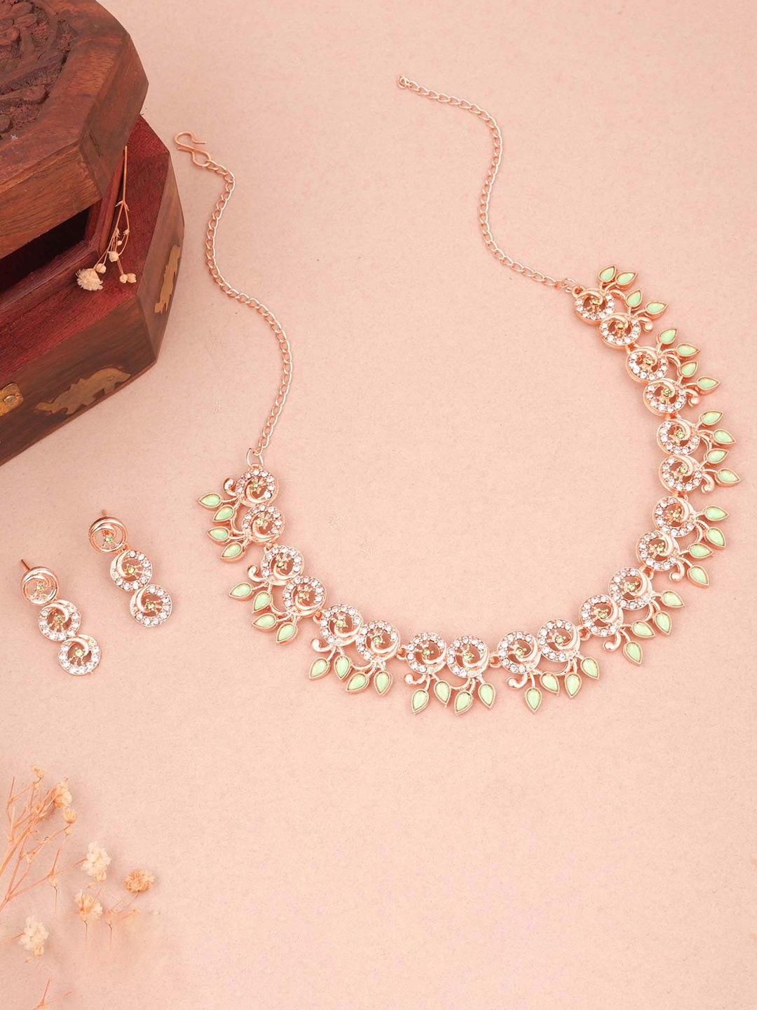 

Lyriss Gold-Plated American Diamond Stone-Studded Necklace & Earrings