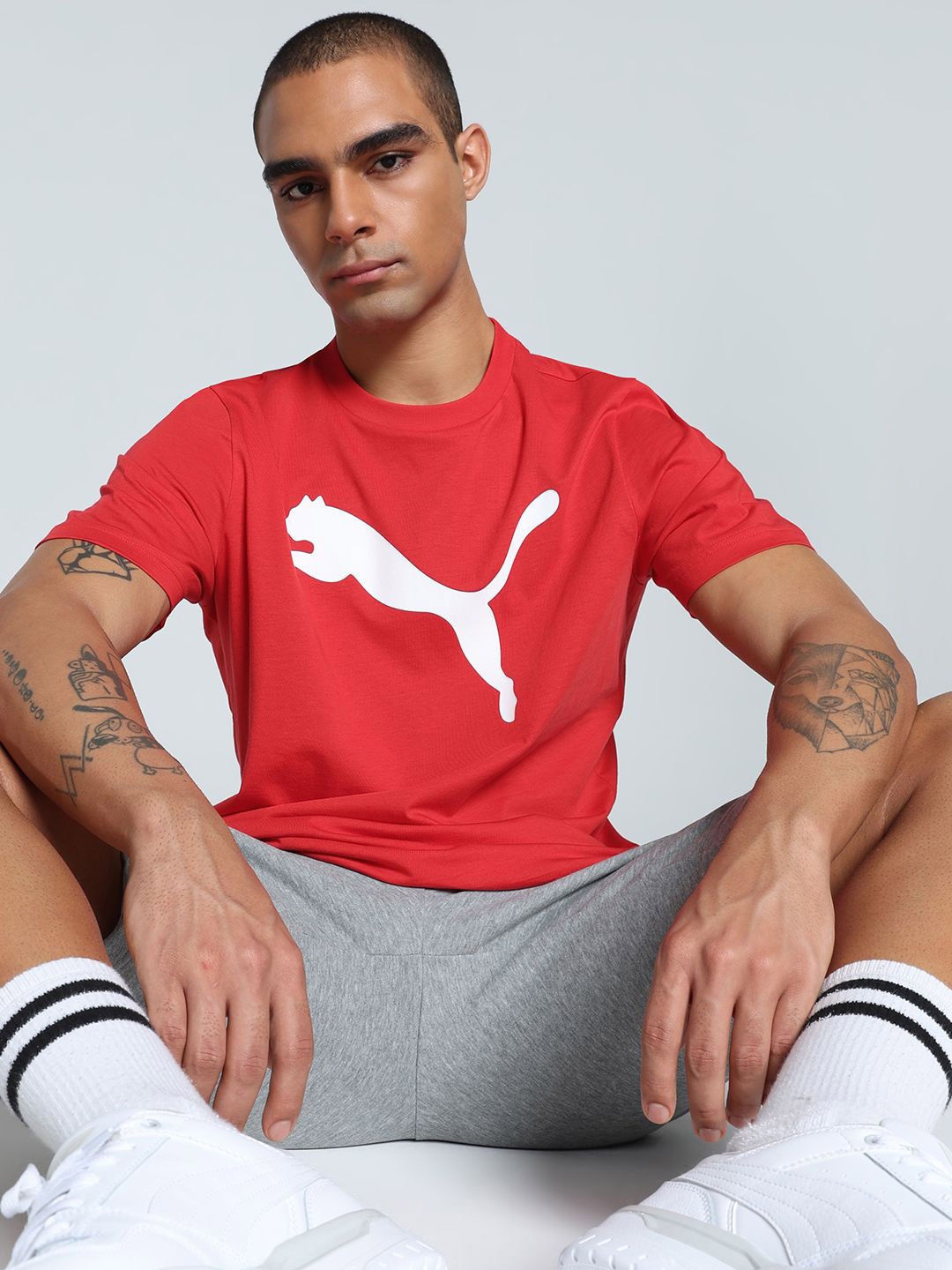 

Puma Logo Brand Logo Printed Pure Cotton Short Sleeve T-Shirt, Red