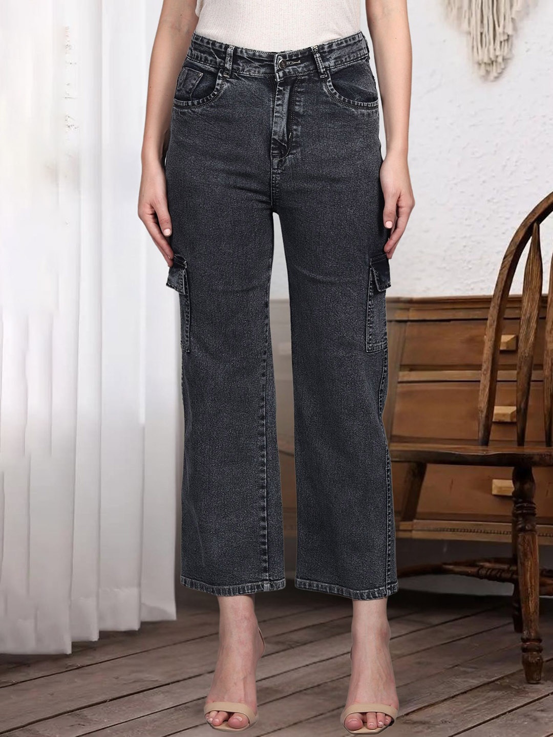

DressBerry Women Comfort Fit Wide Leg High-Rise Jeans, Black