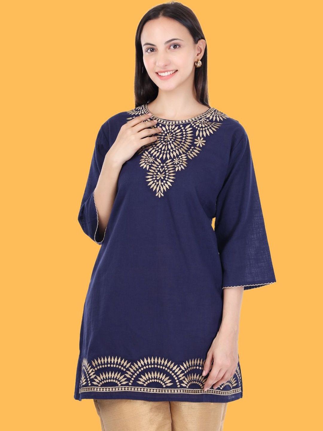 

Moda Rapido Women Embroidered Pure Cotton Kurti, Blue