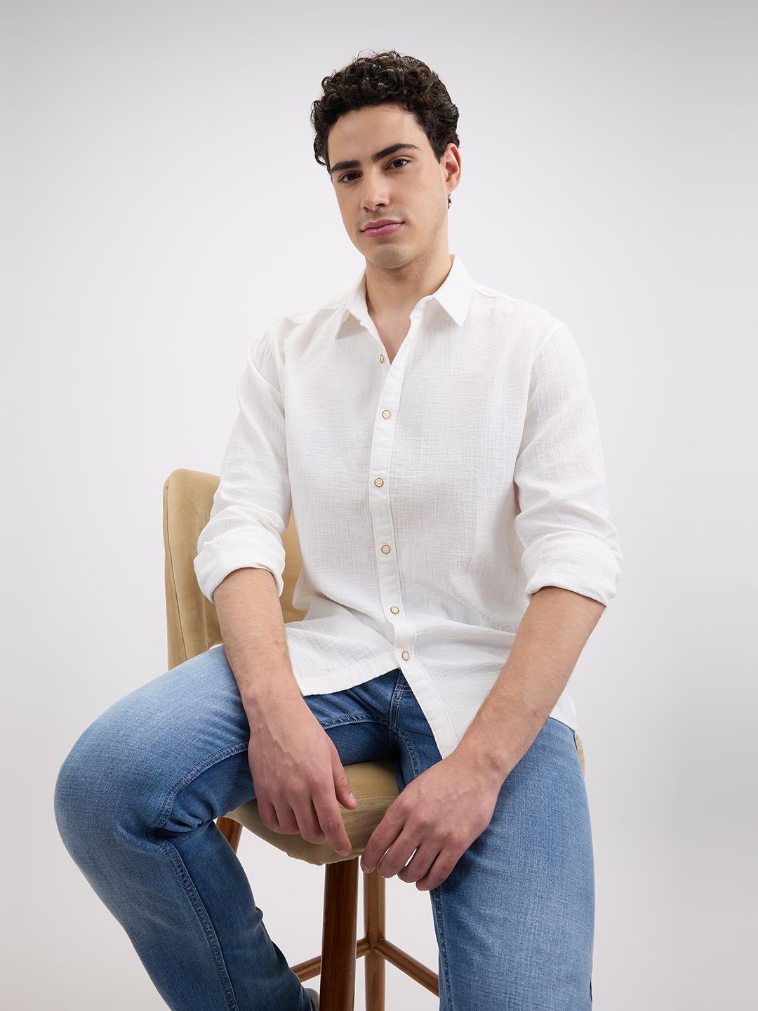 

Pepe Jeans Men Spread Collar Solid Cotton Casual Shirt, White