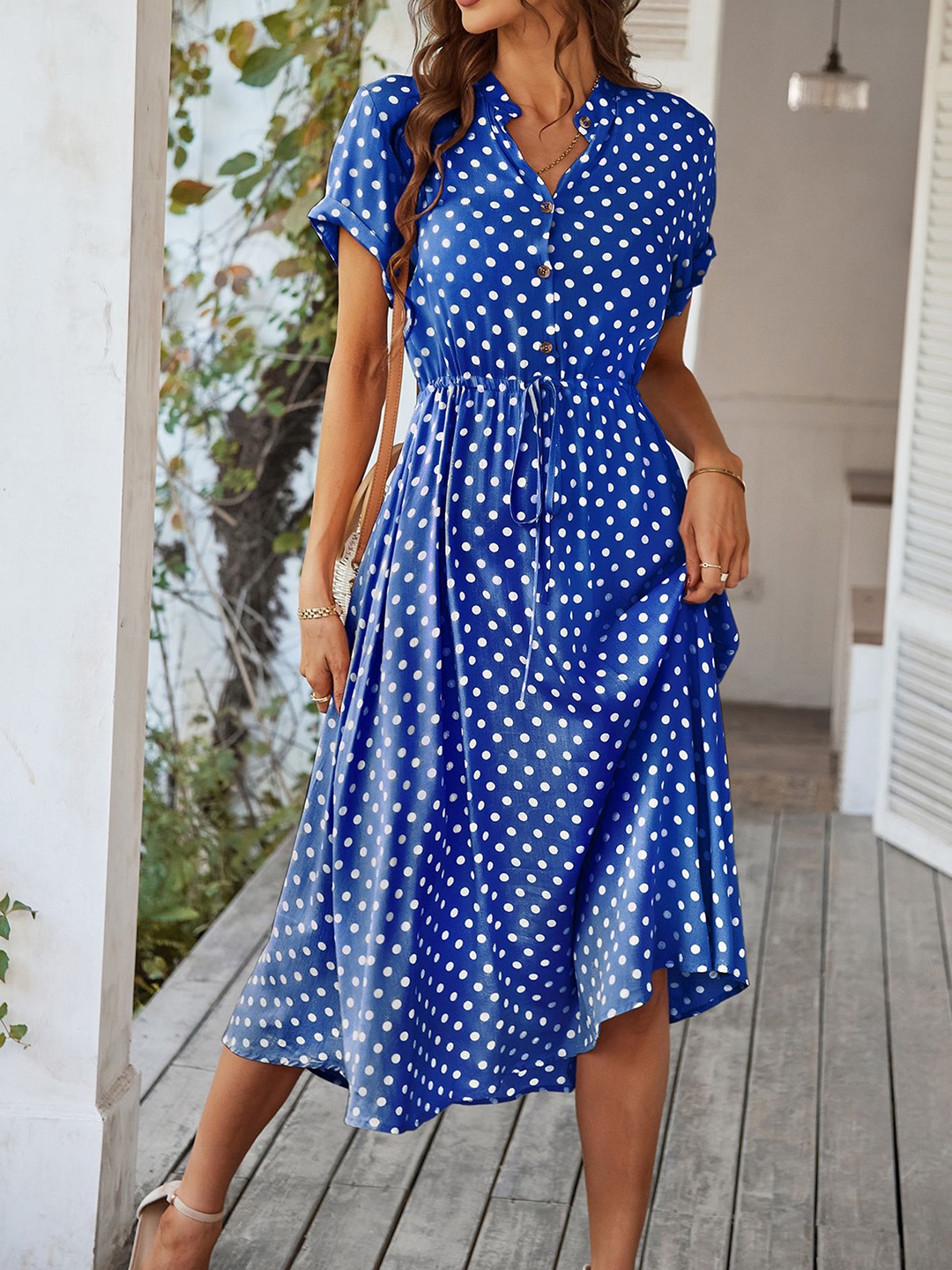 

StyleCast x Revolte Polka Dot Print A-Line Dress, Blue