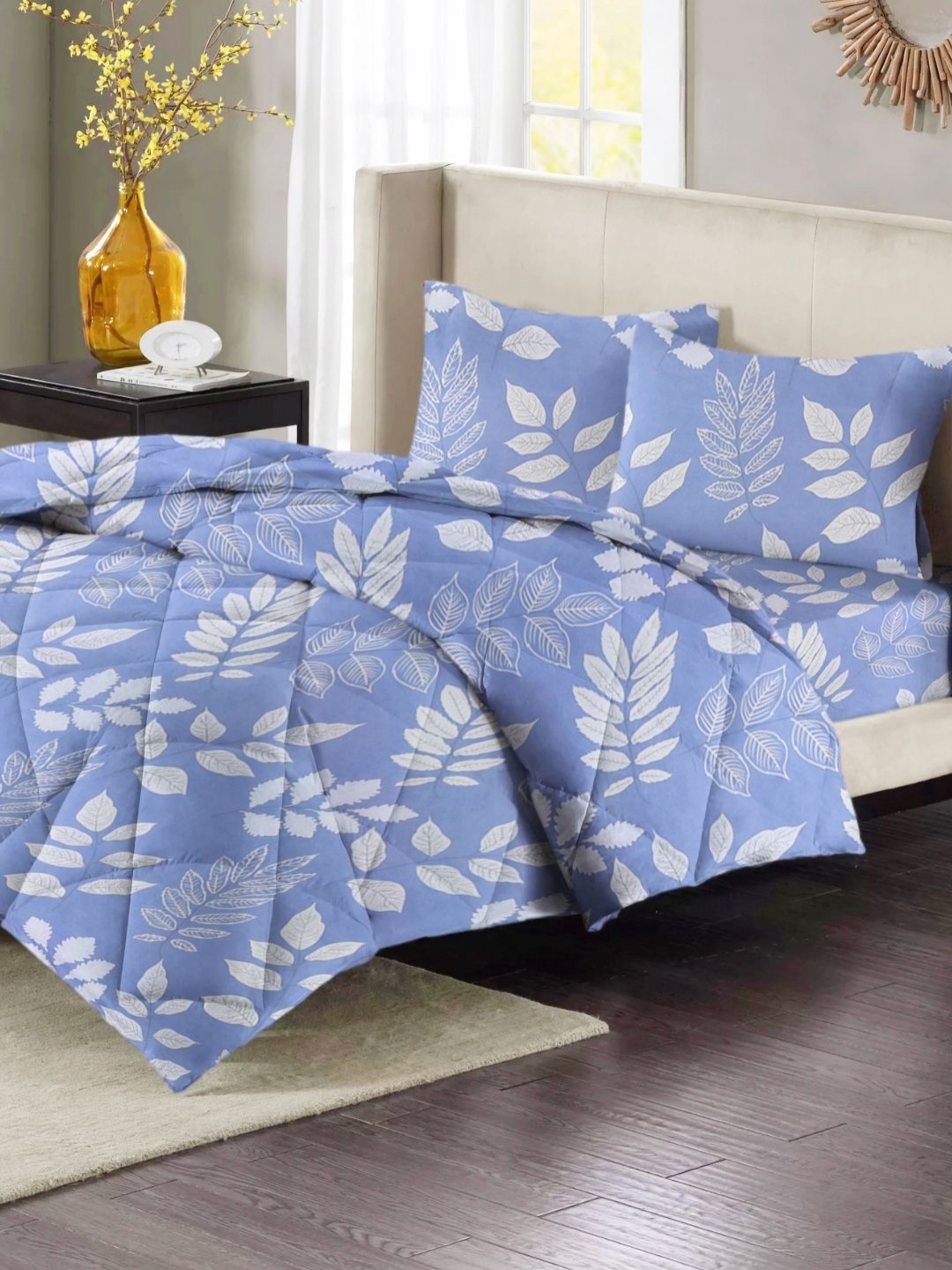 

VAS COLLECTIONS Blue & White Floral Cotton Heavy Winter 210 GSM Double Bed Comforter