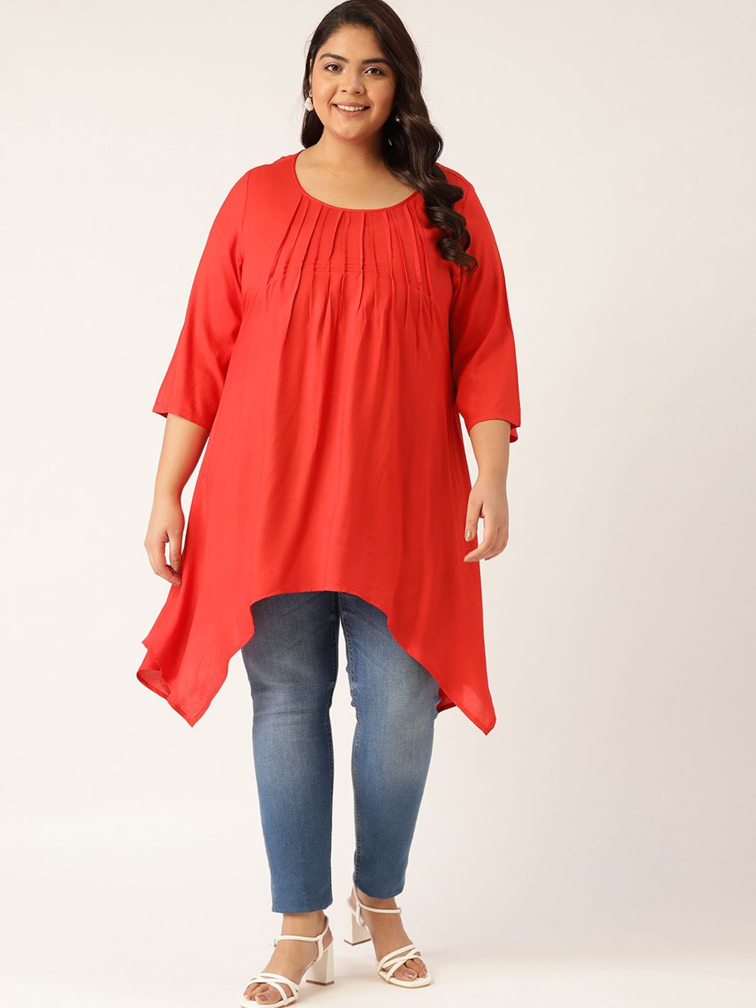 

theRebelinme Plus Size Front Pleated Longline Top, Red