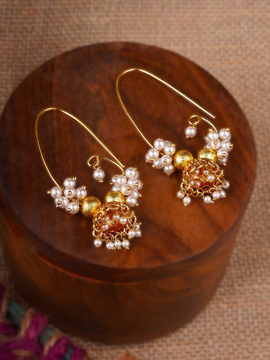 

Anouk White 24K Gold-Plated Artificial Beaded Dome Shaped Jhumkas
