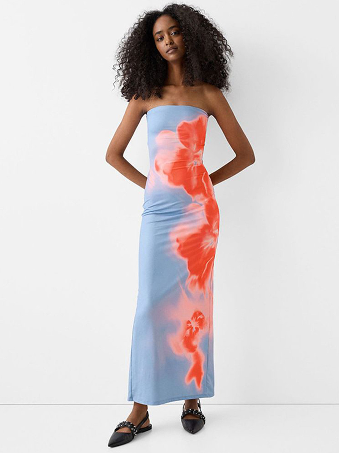 

StyleCast x Revolte Women Printed Off-Shoulder Bodycon Maxi Dress, Blue