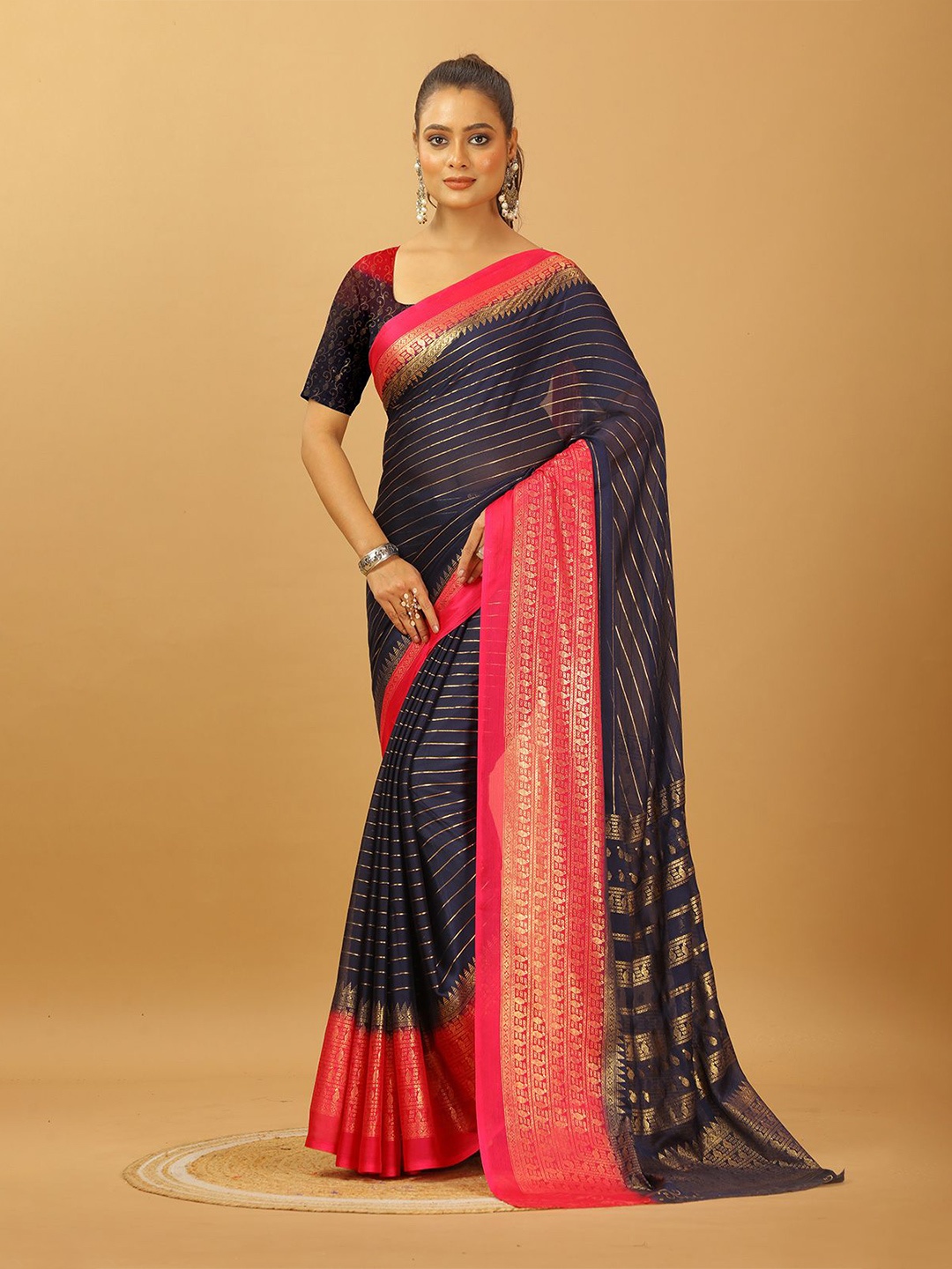 

NIRMAL CREATION Striped Saree, Navy blue