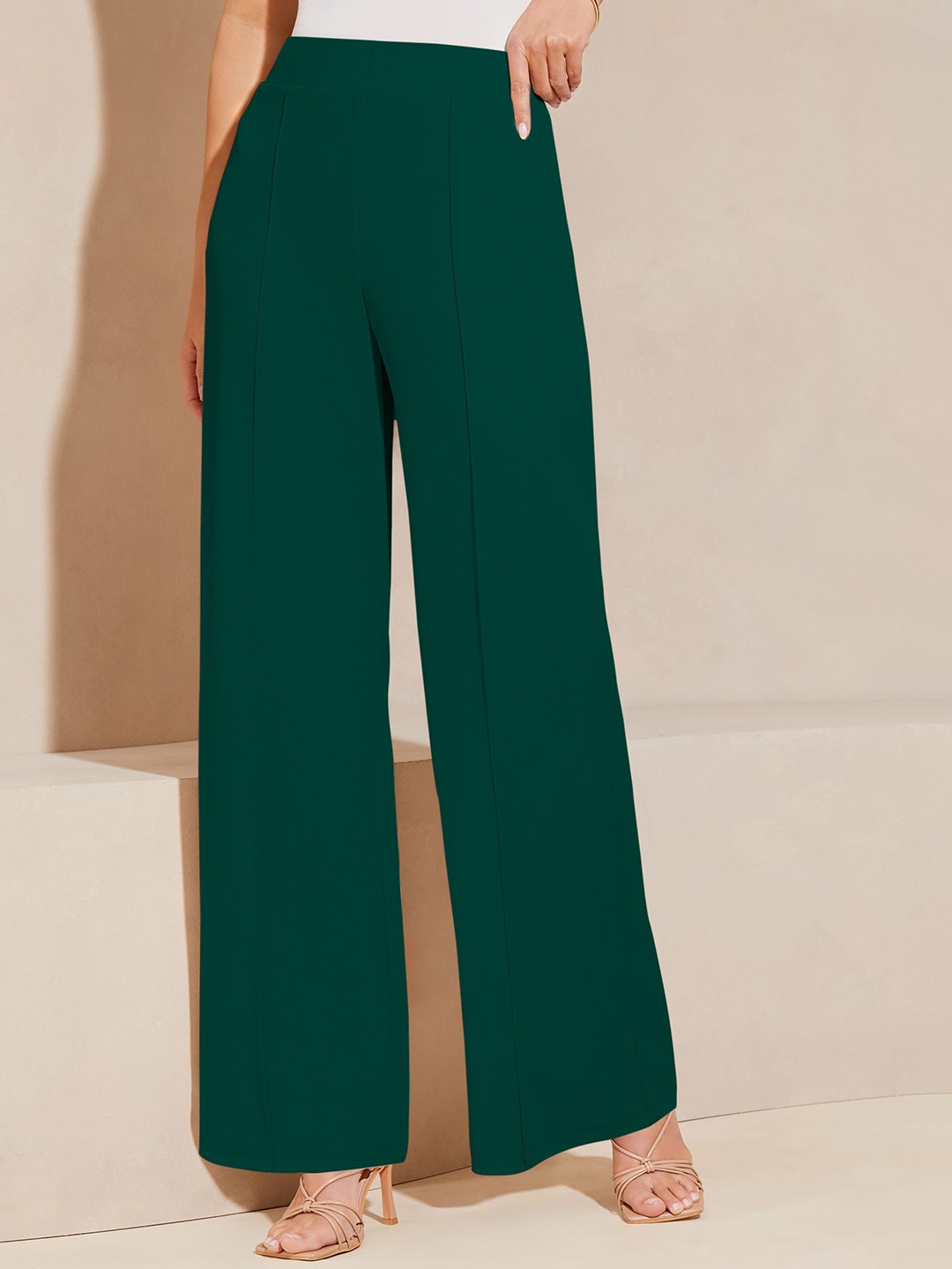 

Jinax Women Relaxed Regular Fit Wide Leg Trousers, Green