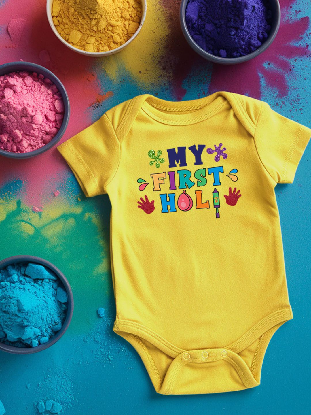 

FFLIRTYGO Infants Holi Printed Cotton Bodysuit, Yellow