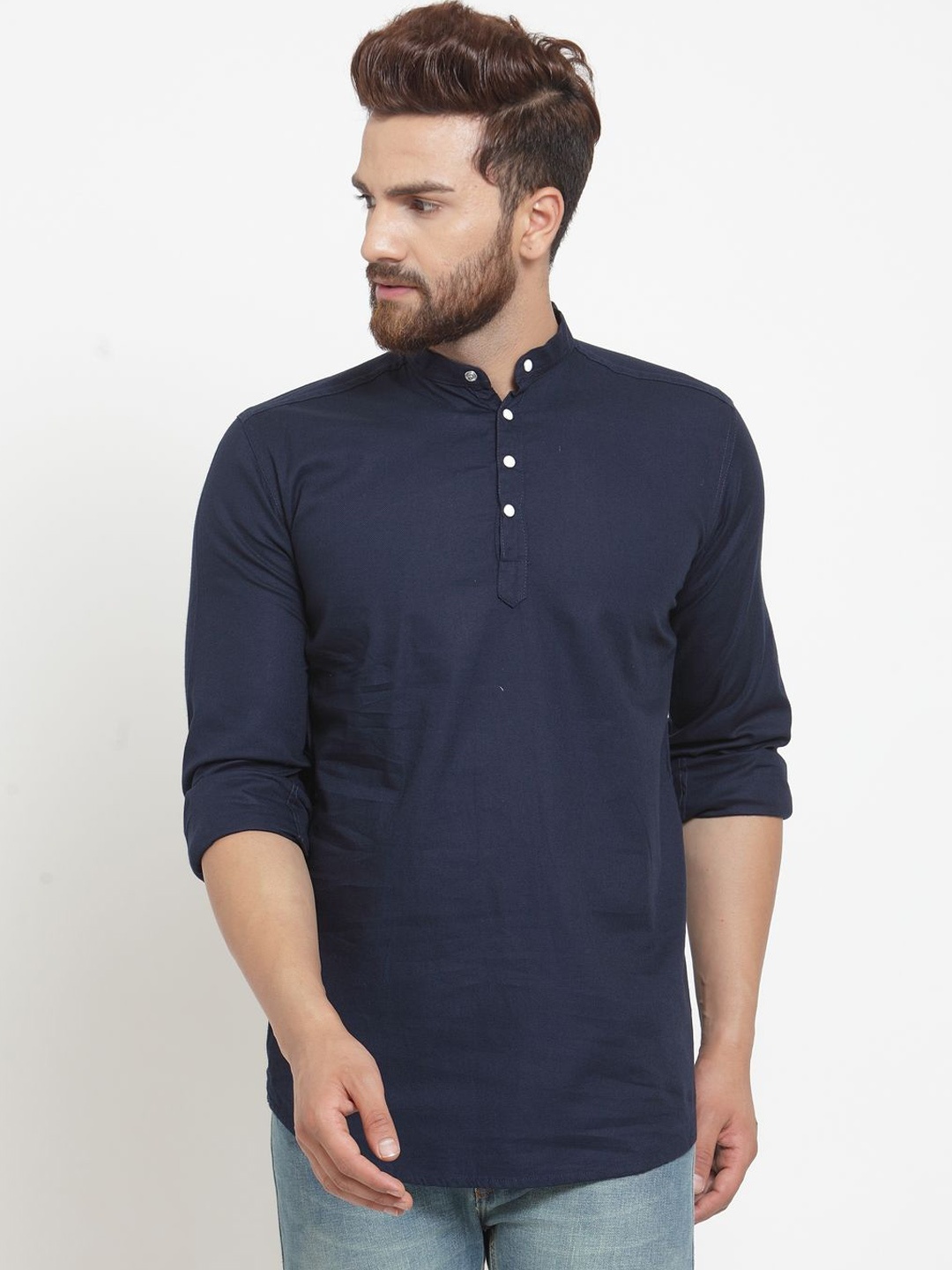 

Moda Rapido Mandarin Collar Pure Cotton Straight Kurta, Navy blue