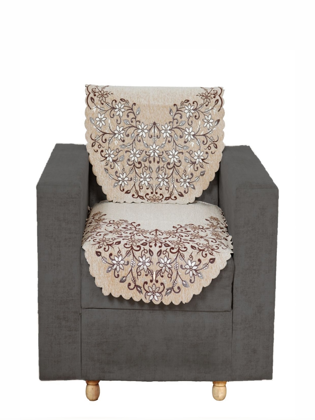 

Fashion Throw Beige & Brown 2 Pieces Floral Embroidered Jacquard Sofa Covers