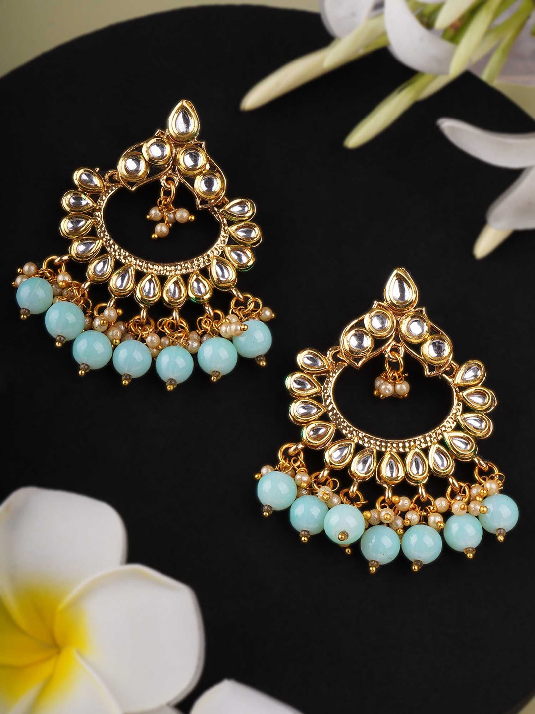 

Anouk Gold-Plated And Green Artificial Stones Studded Contemporary Drop Earrings