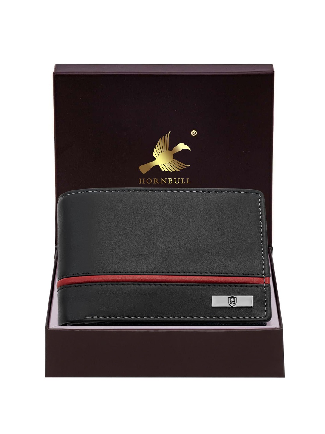 

Hornbull Men Colourblocked Leather Two Fold Wallet, Black